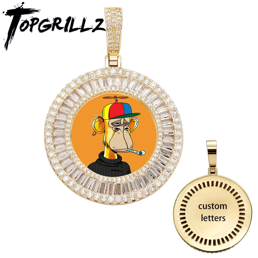 TOPGRILLZ New Iced Baguette Custom Photo NFT Necklace For Digital art and Cryptoart Couple Pendant Hip Hop Personalized Jewelry