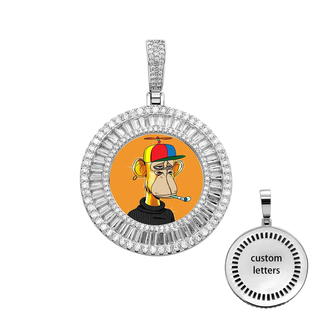 TOPGRILLZ New Iced Baguette Custom Photo NFT Necklace For Digital art and Cryptoart Couple Pendant Hip Hop Personalized Jewelry