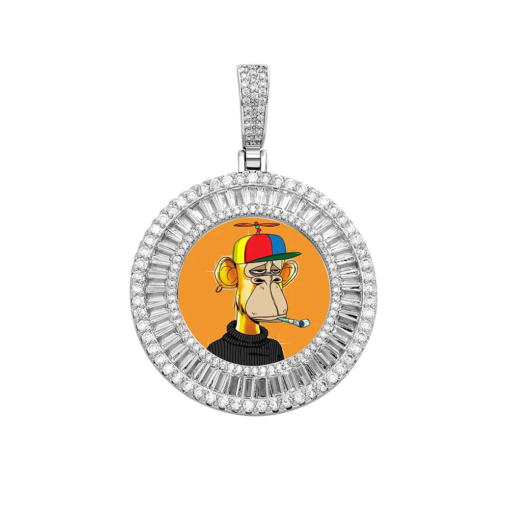TOPGRILLZ New Iced Baguette Custom Photo NFT Necklace For Digital art and Cryptoart Couple Pendant Hip Hop Personalized Jewelry