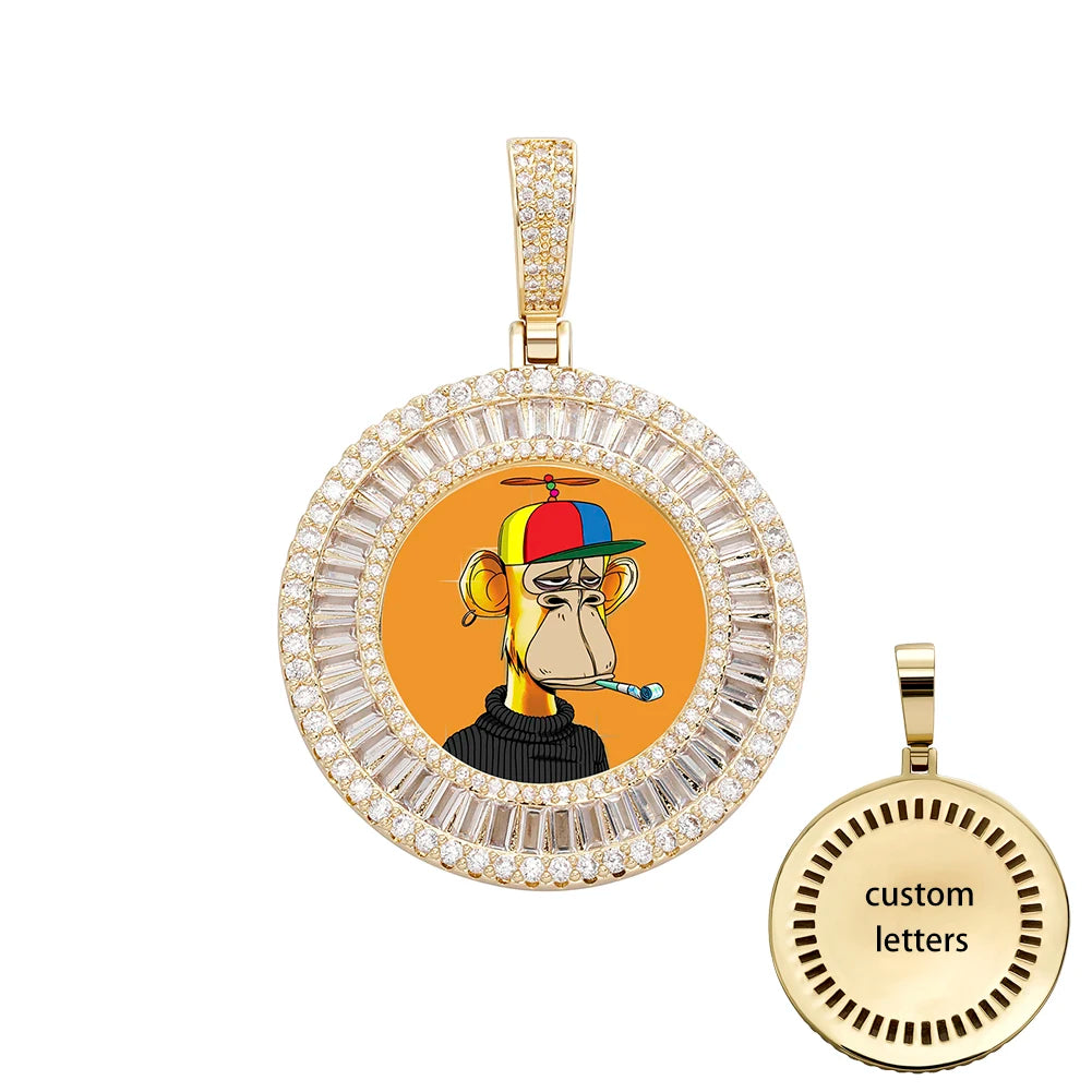 TOPGRILLZ New Iced Baguette Custom Photo NFT Necklace For Digital art and Cryptoart Couple Pendant Hip Hop Personalized Jewelry