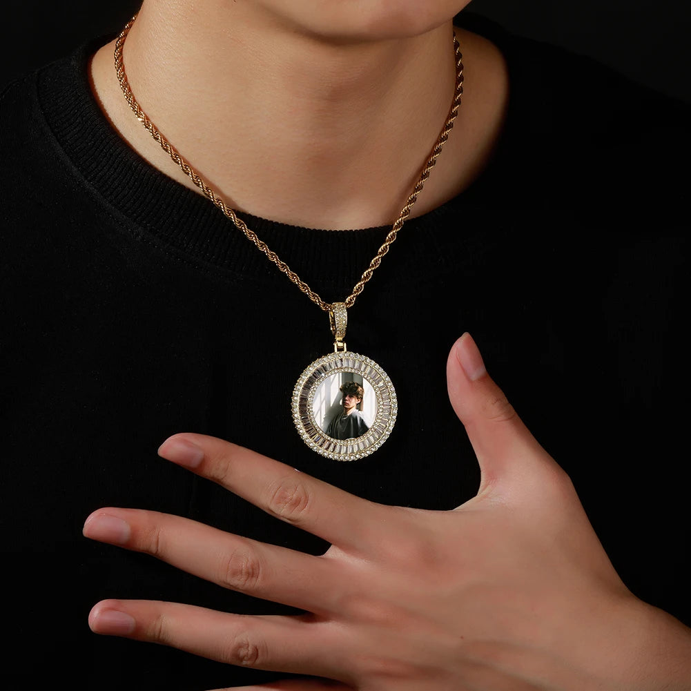 TOPGRILLZ New Iced Baguette Custom Photo NFT Necklace For Digital art and Cryptoart Couple Pendant Hip Hop Personalized Jewelry
