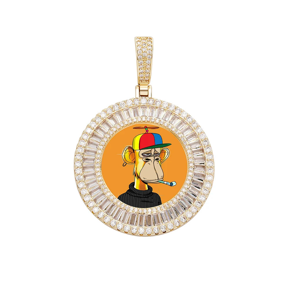 TOPGRILLZ New Iced Baguette Custom Photo NFT Necklace For Digital art and Cryptoart Couple Pendant Hip Hop Personalized Jewelry