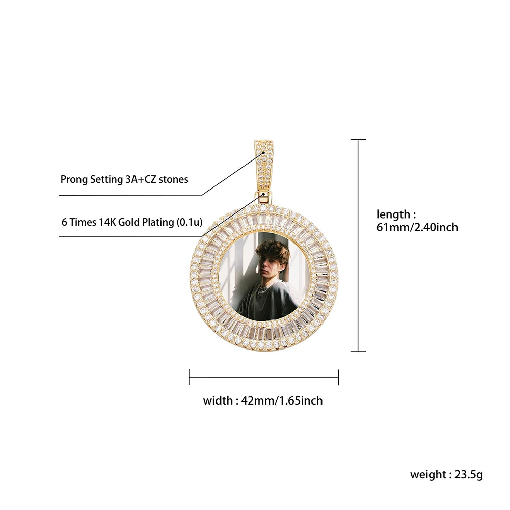 TOPGRILLZ New Iced Baguette Custom Photo NFT Necklace For Digital art and Cryptoart Couple Pendant Hip Hop Personalized Jewelry