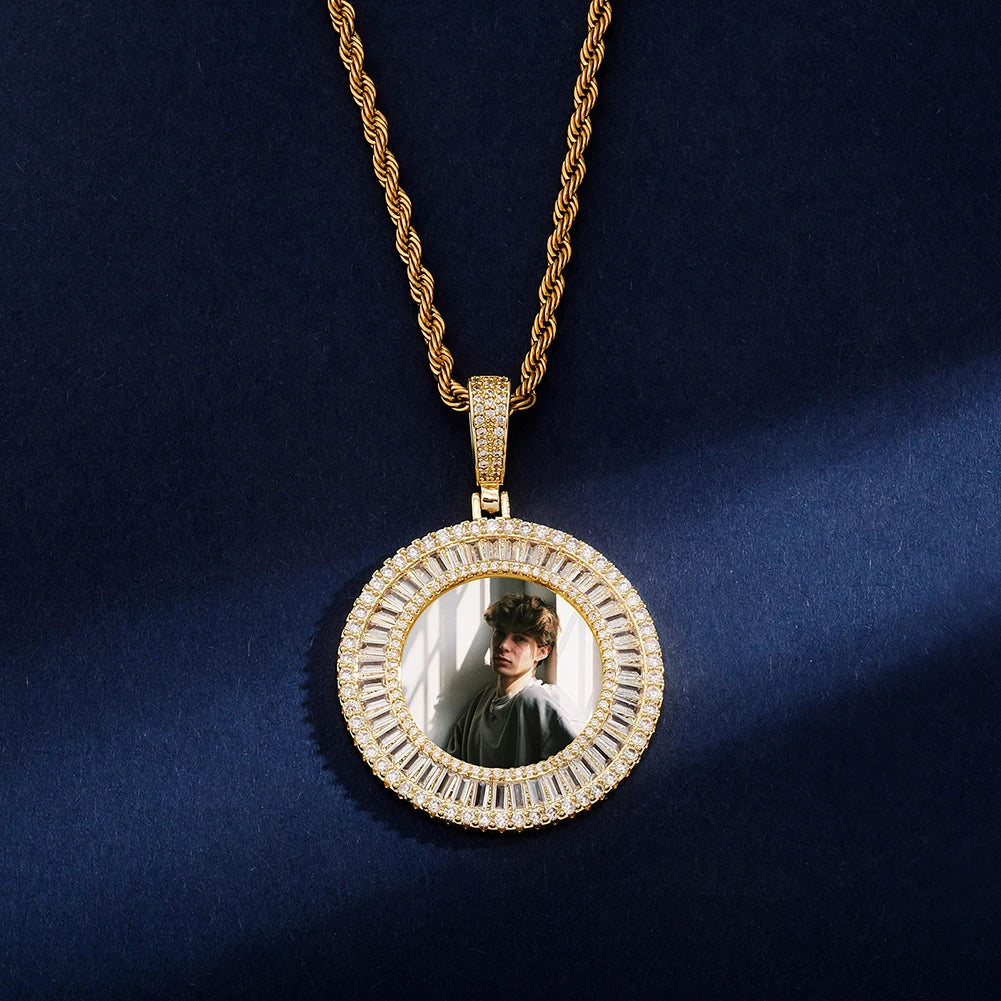 TOPGRILLZ New Iced Baguette Custom Photo NFT Necklace For Digital art and Cryptoart Couple Pendant Hip Hop Personalized Jewelry