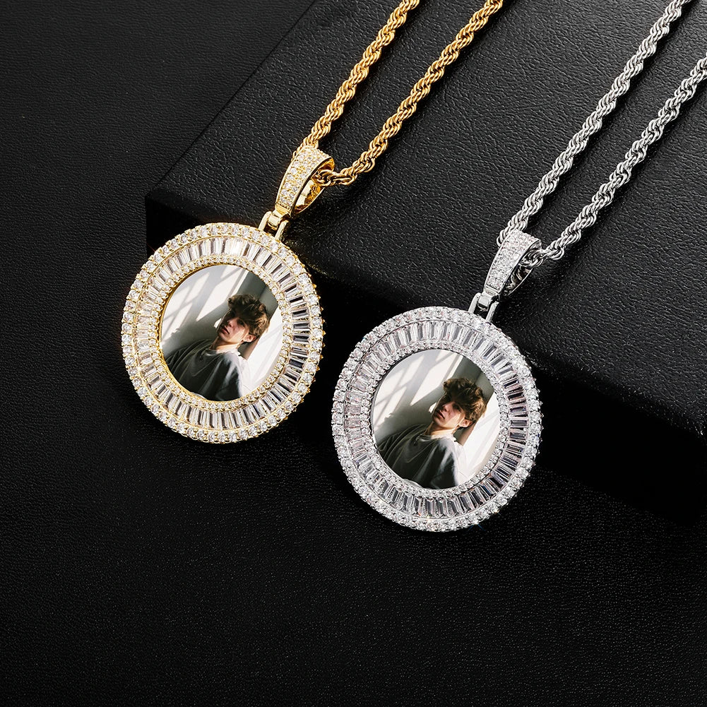 TOPGRILLZ New Iced Baguette Custom Photo NFT Necklace For Digital art and Cryptoart Couple Pendant Hip Hop Personalized Jewelry