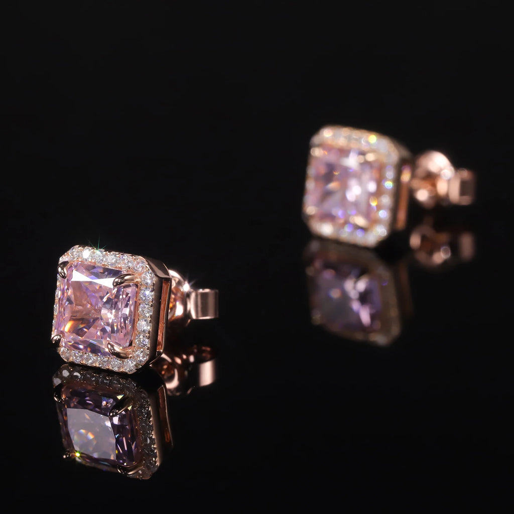 GEM'S BALLET 925 Sterling Silver Luxury Jewelry Women's Earrings Diamond-fire CZ- Diamond Pink  Halo Stud Earrings Gift For Her