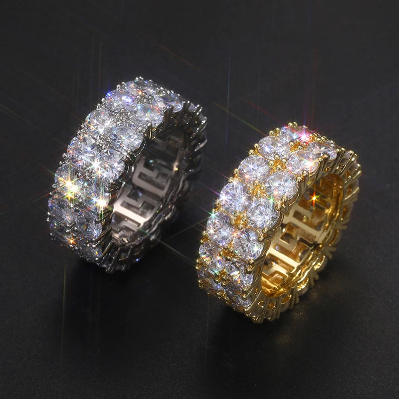 Top Quality 2 Rows 3mm VVS1 Moissanite Rings For Men Hip Hop Jewelry 925 Silver HipHop/Rock Bling Ring Gift